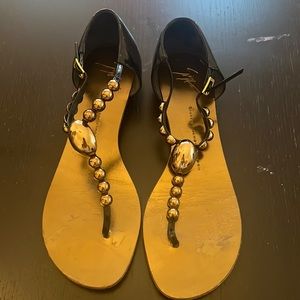 Giuseppe Zanotti Gold and Black Beaded Sandals